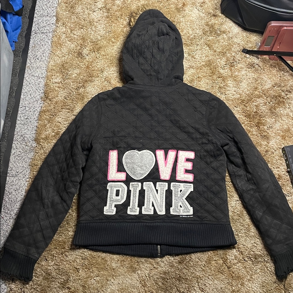 PINK Victoria’s Secret Y2K 2000s Style Zip Up Fur Hood Jacket Size‎ Large